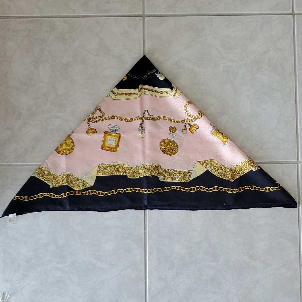 Vintage Elegant Pink and Black Scarf with Gold Accents
